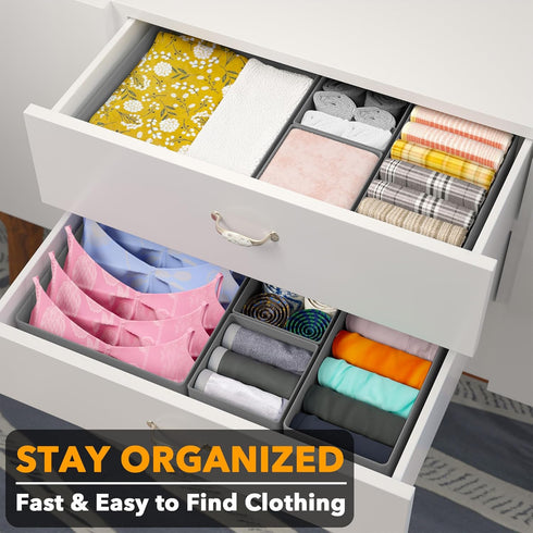 SpaceAid Drawer Organizer Clothes, 12 Pack Dresser Bins for Nursery, Closet Organization and Storage Dividers (Grey)