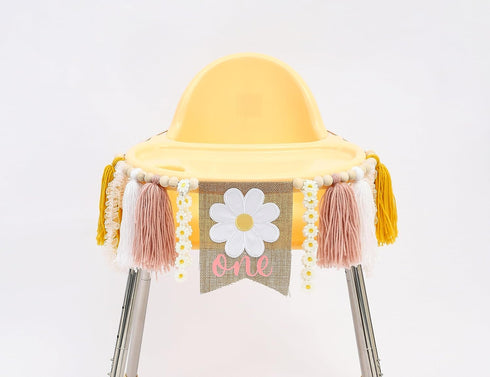 Daisy Garland Highchair Banner - 1st Birthday Party Decorations,Girl Birthday Decor Cake