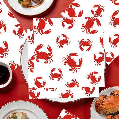 50 Summer 6.5 6.5 Inches Crab Boil Party Supplies - Pcs Crab Theme Seafood Boil Napkins Disposable, Red Crabs Party