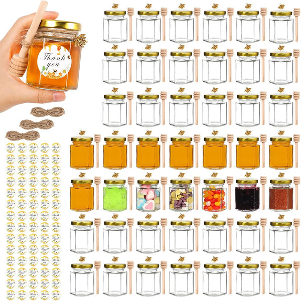 AuroTrends 3oz Honey Jars with Dipper 48Pack, Mini Honey Jars for Baby