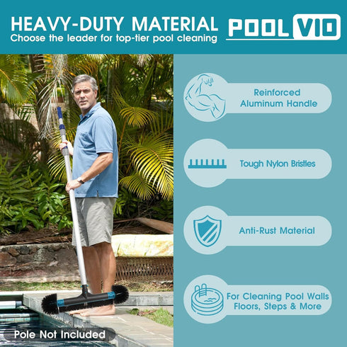 20" 2 1 Swimming Poolvio in Pool Brush Head for Pool, Heavy Duty Scrub Brush with EZ Clip & Wavy Nylon Bristles
