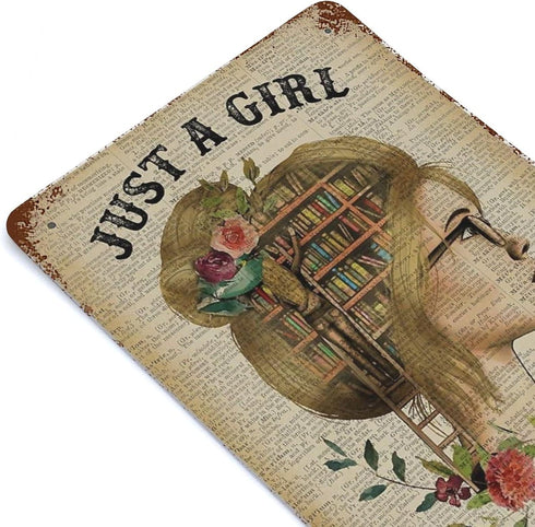 Just A Girl Who Loves Books Metal Sign - Retro Tin Poster for Cafe Bar Pub Home Beer Decoration