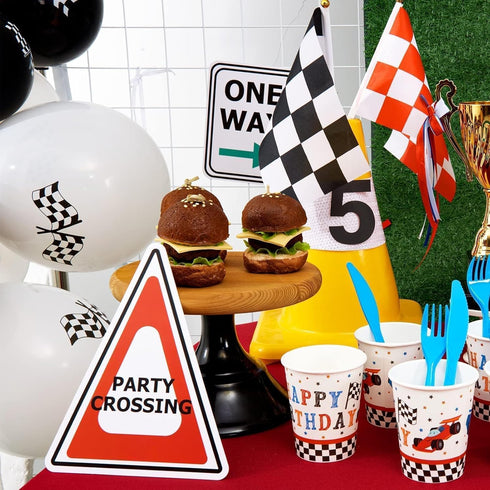 WERNNSAI Racing Car Party Decorations - 10PCS Funny Car Birthday Decoration Signs for Boys, Racing Car Theme Party