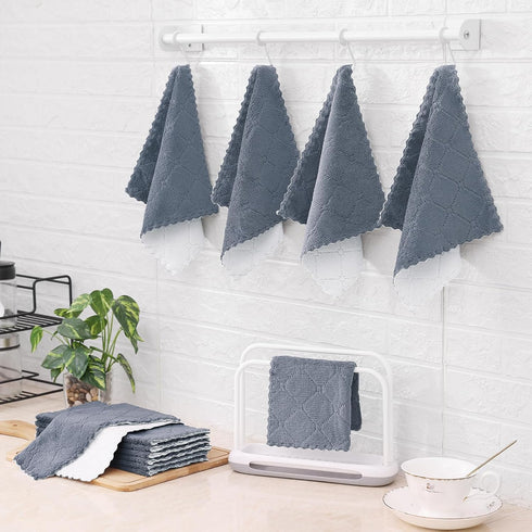 12 Pack (10" 10", Mordimy Kitchen Cloths Dish Towels x Dark Grey & White), Super Soft and Absorbent Dish Cloths, Coral