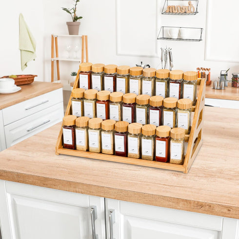 MNADSFKJ -3 CountertopsStorage Spice Rack, Spice Organizer Tier Bamboo Spice Racks, Solution for Spice Storage