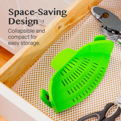 Kitchen Gizmo Snap N' Strain Clip On Strainer for Pots - Collapsible Silicone Pasta Strainer, Green