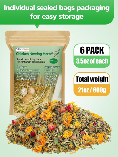 21OZ 6 Chicken Nesting Herbs for Outdoor Indoor Chicken Coop - Natural Egg-Laying Box Feed Herbs in Premixed Dried
