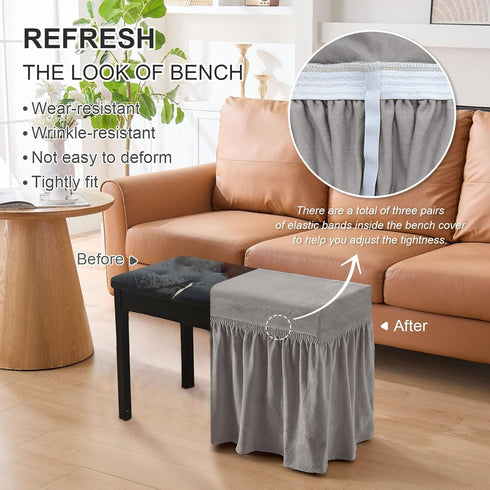 NICEEC Spandex Stretch Piano Bench Cover with Skirt Removable Ottoman Cover Rectangular Washable Stool Slipcover