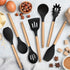 TeamFar Cooking Utensils Set of 7, Silicone Kitchen Tools with Wooden Handles, Heatproof for Non-stick Cookware