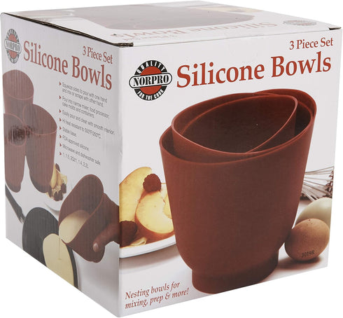 Norpro 3 Piece Silicone Bowl Set, Red 1019R