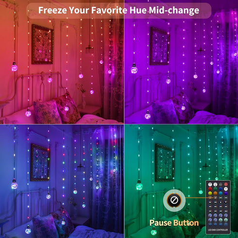 9.8 3.3 Color Changing Wishing Ball Curtain Lights, x FT RGB LED Fairy Light with Remote App Control, Music Sync Window