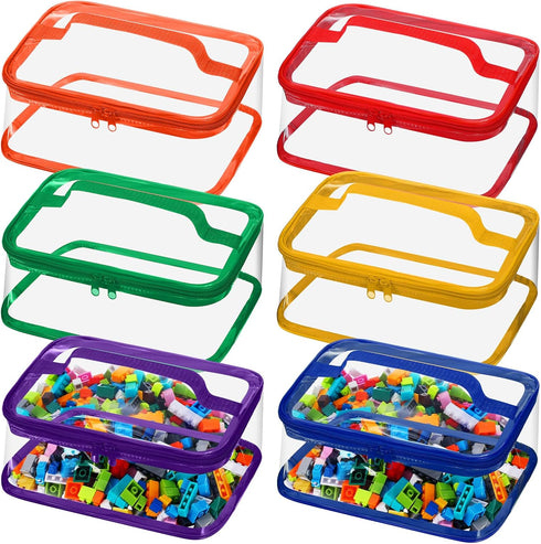 Nitial 6 Packs Clear Toy Storage Bags, Waterproof Zippered Bags for Building Blocks, Board Games, Small Toys (Bright