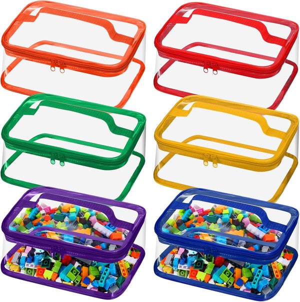 Nitial 6 Packs Clear Toy Storage Bags, Waterproof Zippered Bags for Building Blocks, Board Games, Small Toys (Bright