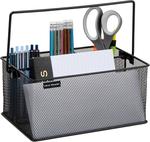 Mind Reader Utensil Holder, Silverware Organizer, Kitchen Caddy, Metal Mesh, 10"L x 7"W x 4.75"H, Black