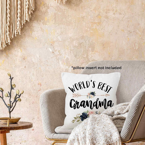 MONALET 18x18, World's Best Grandma Gifts Throw Pillow Cover Birthday Pillow Case for Grandmother, Grandma Square Decor