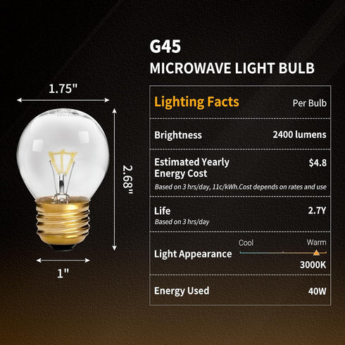 Oven Light Bulb - 40 Watt Appliance Bulb for Maytag GE Kenmore Whirlpool, 4 Pack