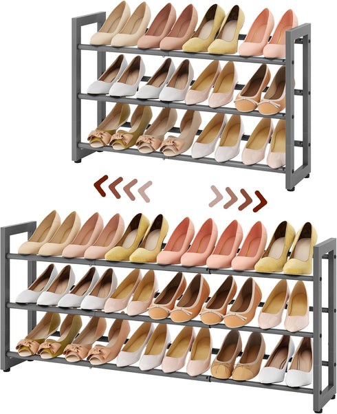 FAVOOSTY 3-Tier Expandable Shoe Rack, Adjustable Shoe Shelf Storage Organizer Space Saving