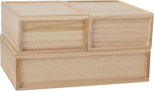 Martha Stewart Weston Stackable Wooden Storage Boxes with Pullout Drawers, 3 Pack, Light Natural