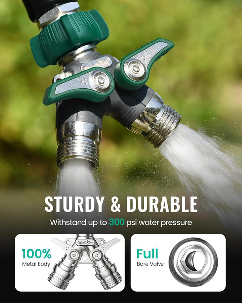 2 3/4'' 100% (1 Pack) RAINPOINT Garden Hose Splitter Way Heavy Duty, Connector Water Hose Bib Y Spigot Splitter