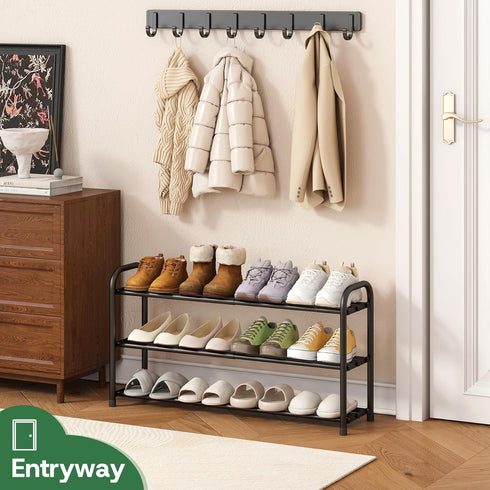 kiplant Closet, 3-Tier Closet Shoe Rack for Expandable Shoe Rack Metal Organizer, Heavy Duty Black Shoe Storage Shelf