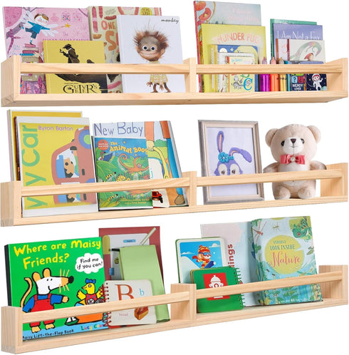 birola Nursry Shelves 32 inches Set of 3,Wood Floating Nursery Book Shelves for