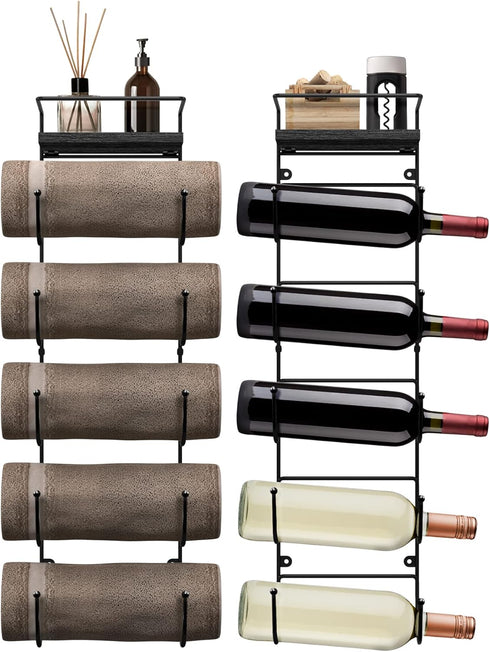 5 Sorbus Bathroom Towel Holder - Tier Metal Towel Rack with Wood Shelf for Rolled Bath Towels, Washcloths, Linens, Hand