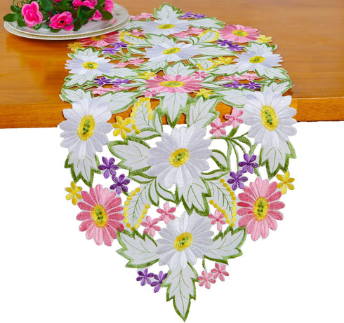 AMARED 13 34 Inch Spring Daisy Table Runners Embroidered Flowery Table Linen for Home Decoration X