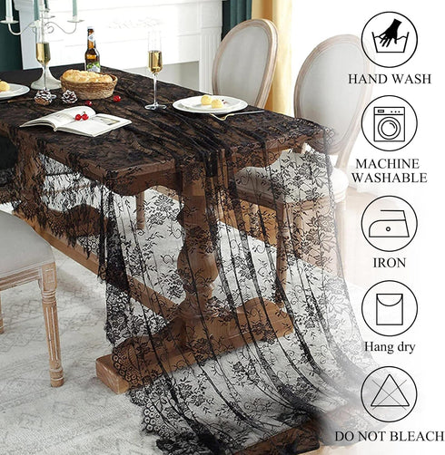 ShinyBeauty Lace Tablecloth Rectangle - 60''x120'' Black Lace Party Tablecloth, Rustic Floral Lace Table Cover