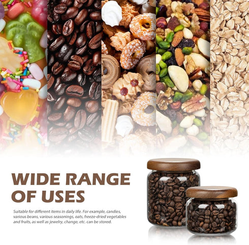 1 PC Small Glass Storage Jar with Airtight Lid, 10 fl oz (300ml) Coffee Container with Wooden Lid