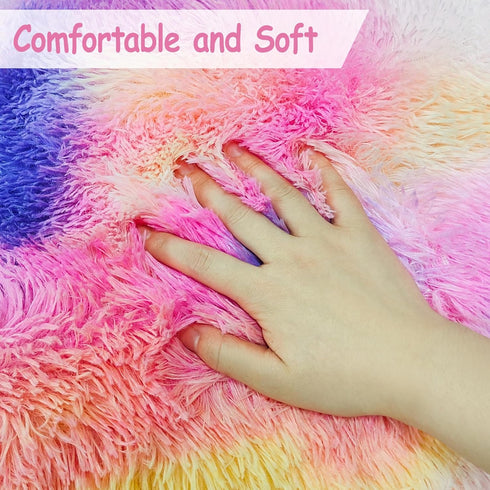2x3 ft Small Throw Rugs, Furry Non Slip Mini Area Rug, Fluffy Tie-Dyed Rainbow Carpet for Bedroom Door Entryway Decor