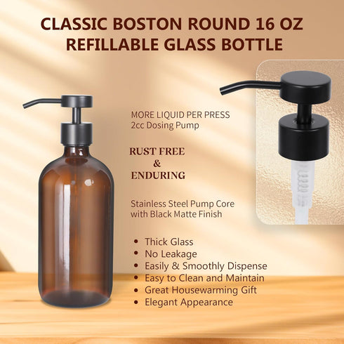 Ronasip Set 5 Set 16 Oz of Kitchen Soap Dispenser Glass Hand Dish Soap Dispenser with Stainless Steel Pump, Cement