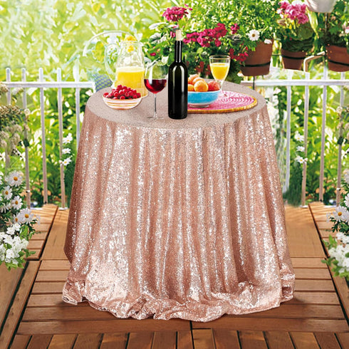 PartyDelight Round Sequin Tablecloth 50 inch Rose Gold for Wedding, Birthday, Bridal, Baby Shower Decorations