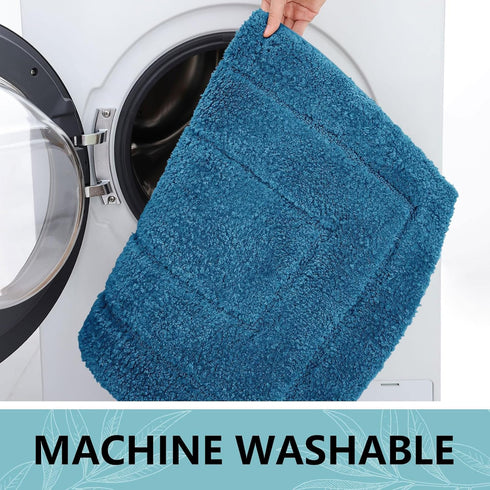 Buganda Bathroom Rugs, 24" x 16", Peacock Blue Soft Microfiber Bath Mats, Non-Slip Shaggy Carpet for Bathroom Floor