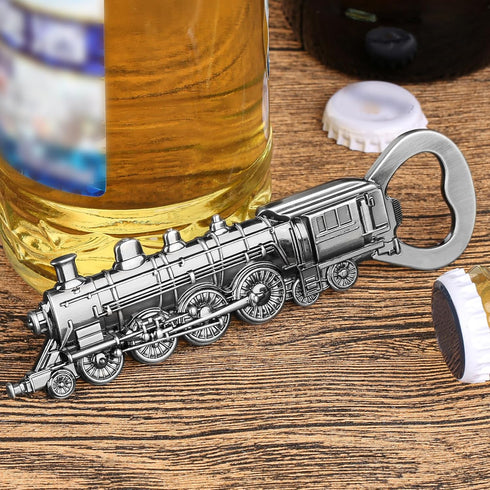 Steam Train Bottle Opener, Unique Beer Opener for Men, Dad, Boyfriend, Birthday Gifts, Silver Locomotive with Black
