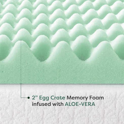 Best Price Mattress 2 Inch Egg Crate Memory Foam Topper with Aloe Infusion, CertiPUR-US Certified, Twin XL, Green