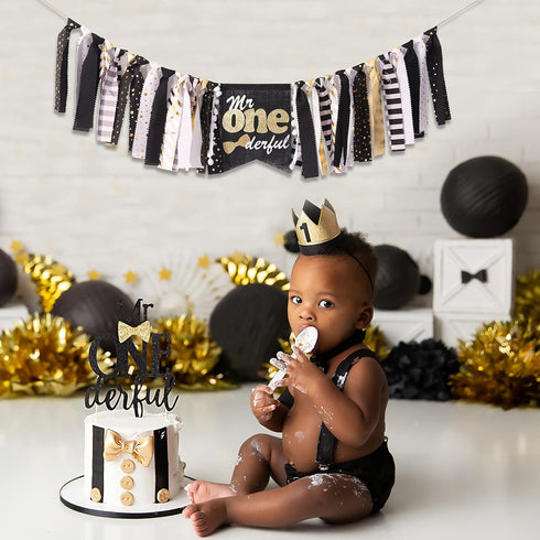 First/1st WAOUH Mr Onederful High Chair Banner - Birthday Decoration for Boy,Theme Garland for Birthday Party,Photo