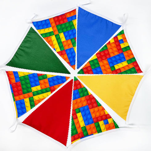 32Ft Building Block Party Decorations Red Blue Yellow Green Colorful Building Block Triangle Flag Pennant Bunting