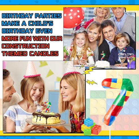 Building Block Themed Birthday Candle Number 7 - Cake Topper for Building Block Party Decoration Theme Supplies