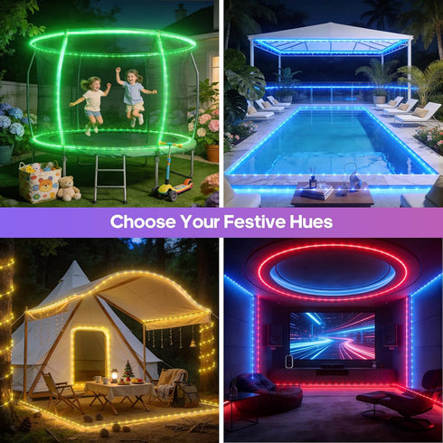 66FT 200 24 (66FT 7mm) Rope Lights for Outside, LED Color Changing Rope Lights with Plug & Remote Colors RGB Twinkle