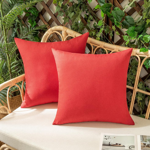 Woaboy Set of 2 Red Outdoor Throw Pillow Covers, Decorative Waterproof Farmhouse Linen Cushion Cases 16x16 inch