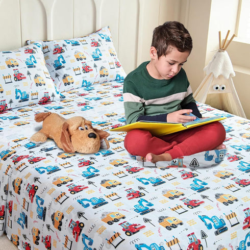 Set 4 15 Inch Queen Sheet Kids - Cars Pieces Soft Microfiber Cartoon Style Bedsheets for Boys Girls Teens, Oeko TEX