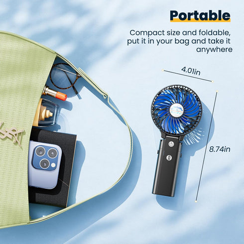 HandFan 5200mAh Portable Handheld Fan, Rechargeable with Power Bank, 3 Speeds, Foldable for Travel/Summer/Concerts