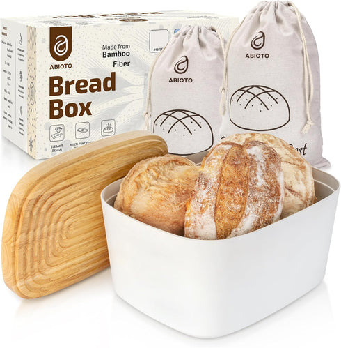 ABIOTO Extra Large Bread Box for Kitchen Countertop with 2 Bread Bags
