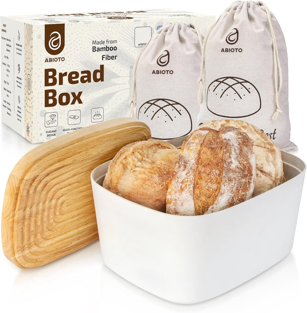 ABIOTO Extra Large Bread Box for Kitchen Countertop with 2 Bread Bags