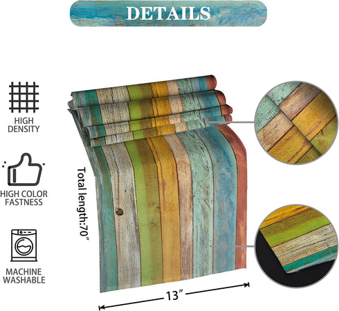 48 Inches Farmhouse Table Runners Long, Wood Grain Spring Table Runner Old Barn Wood Blue Brown Kitchen Heat Resistant