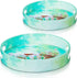 Set 2 Counter Crocon Round Wooden Ottoman Trays with Handles of Cycle Printed Farmhouse Decorative Serving Trays