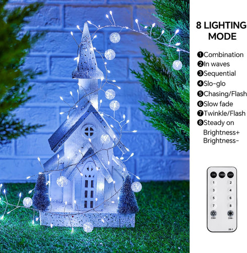 SNWLL 100 Battery Powered Fairy Lights with Remote, LED Cluster Lights Christmas Waterproof Twinkly Globe String Lights