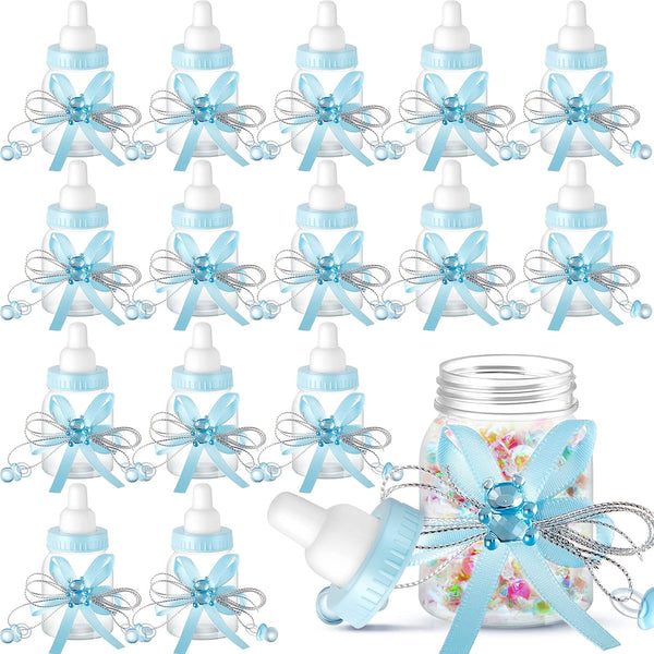 Nuenen 48 Pcs Baby Shower Milk Bottles with Ribbon Plastic Bear Candy