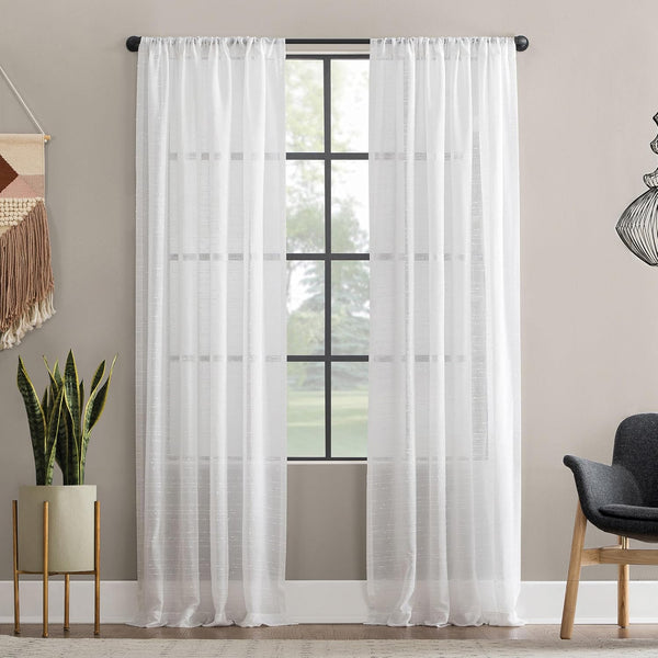 Clean Window Textured Slub Stripe Anti-Dust Allergy/Pet Friendly Sheer Curtain Panel, White, 52" W x 84" L