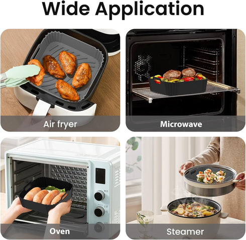 Redfly 2 Pack Silicone Air Fryer Liners, Square Reusable Liners for 4-6 QT Air Fryer Accessories, Gray & Black